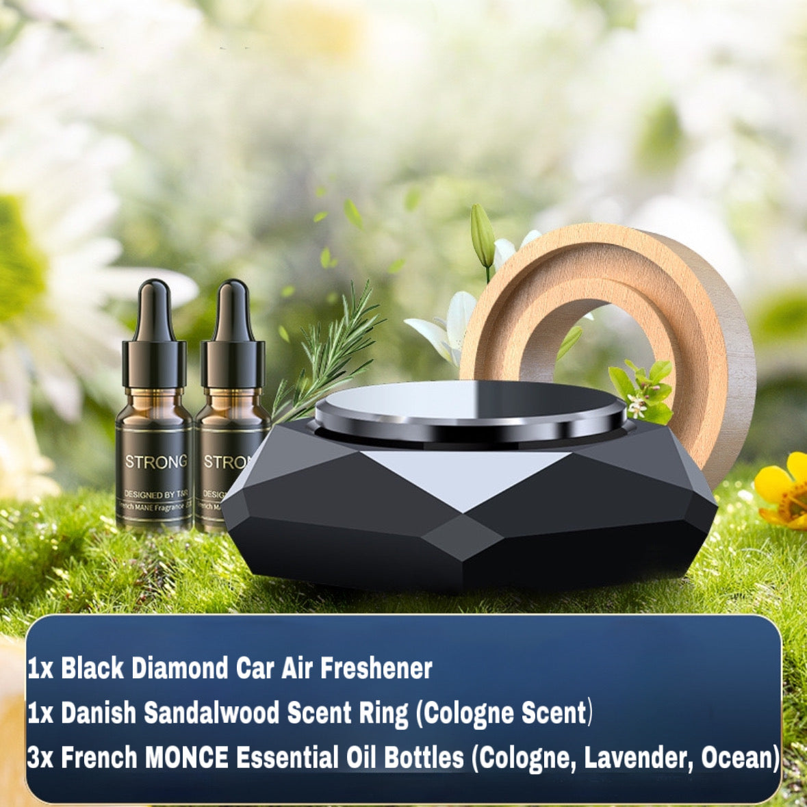 Black Diamond Car Air Freshener – Aromatherapy Diffuser with Essential Oils | Odor Eliminator, High Temp Resistant, Reusable Gel Pad