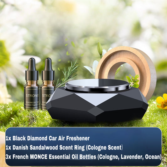 Black Diamond Car Air Freshener – Aromatherapy Diffuser with Essential Oils | Odor Eliminator, High Temp Resistant, Reusable Gel Pad
