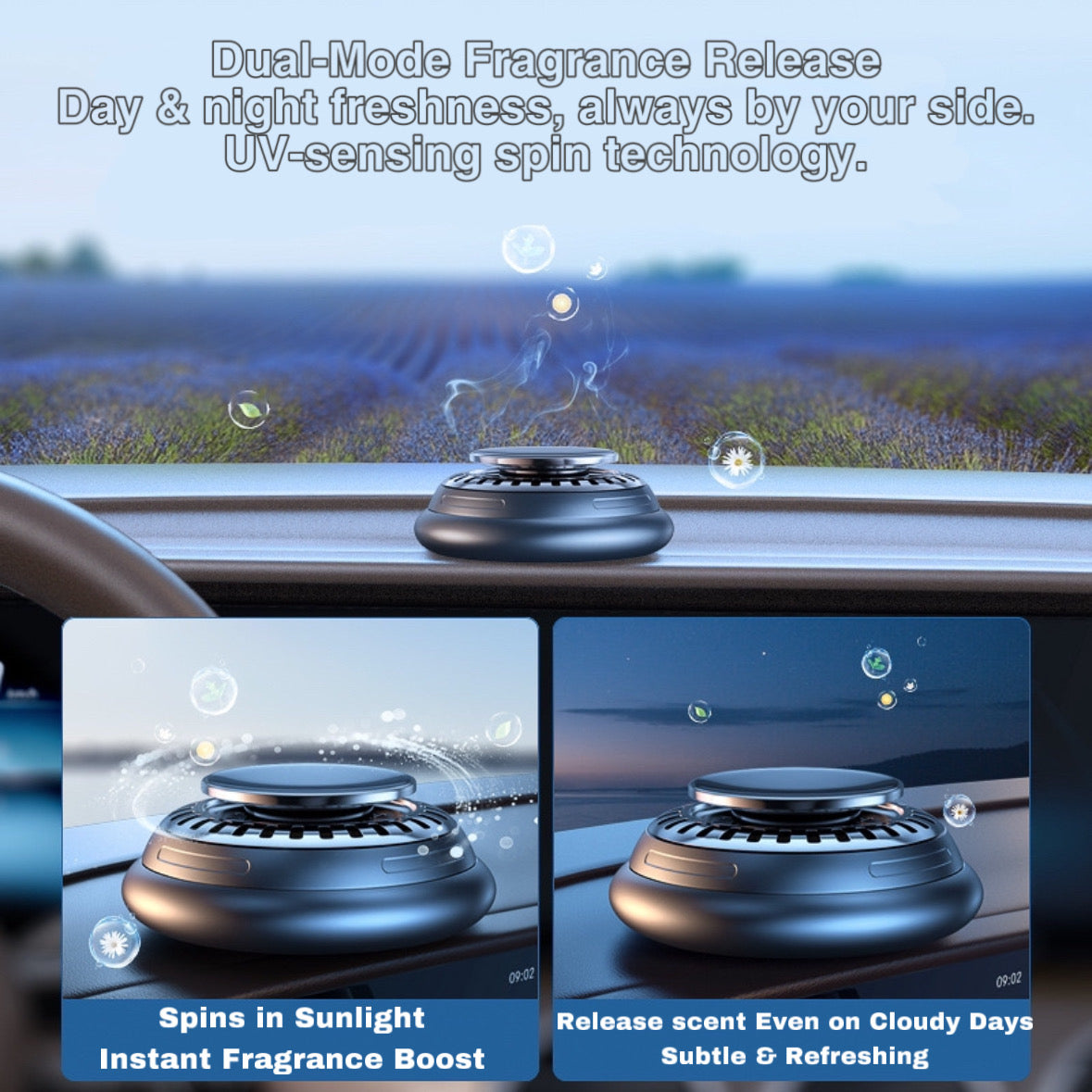 Solar Car Air Purifier & Aromatherapy Diffuser | Sun-Powered Auto Spin | Smart Fragrance Freshener