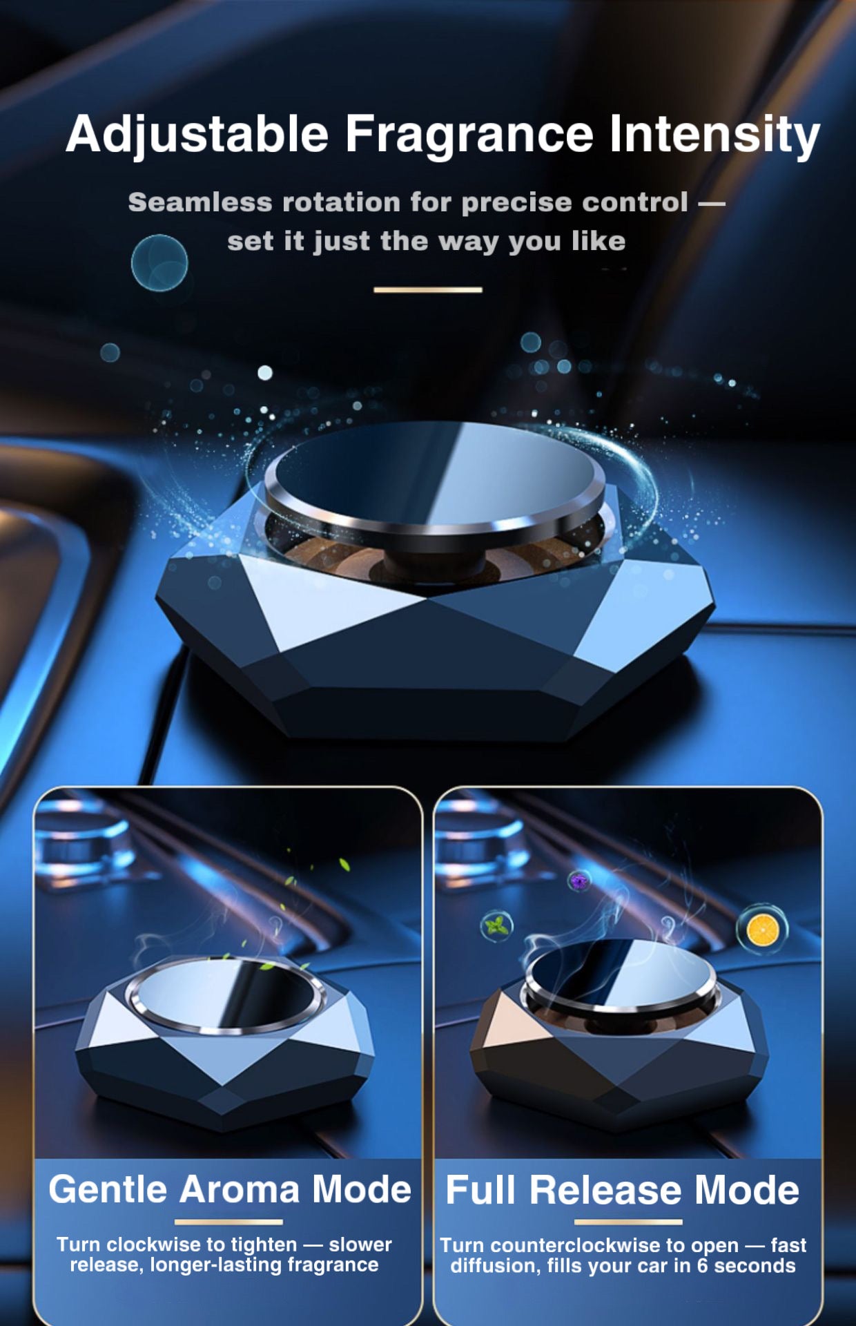 Black Diamond Car Air Freshener – Aromatherapy Diffuser with Essential Oils | Odor Eliminator, High Temp Resistant, Reusable Gel Pad