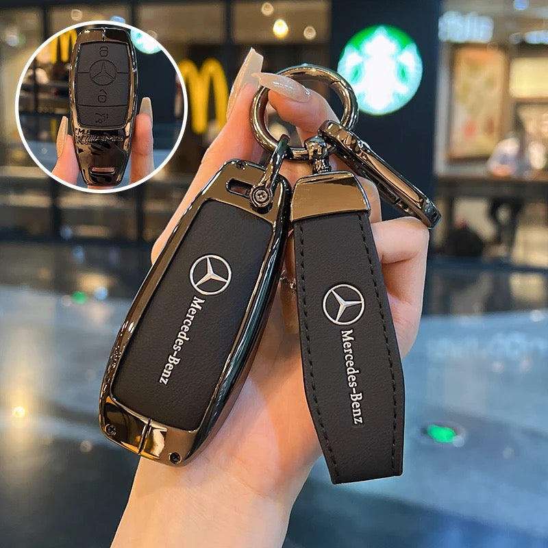 Luxury Leather Key Cover Case fit for Mercedes-Benz – Premium Protection with Keychain