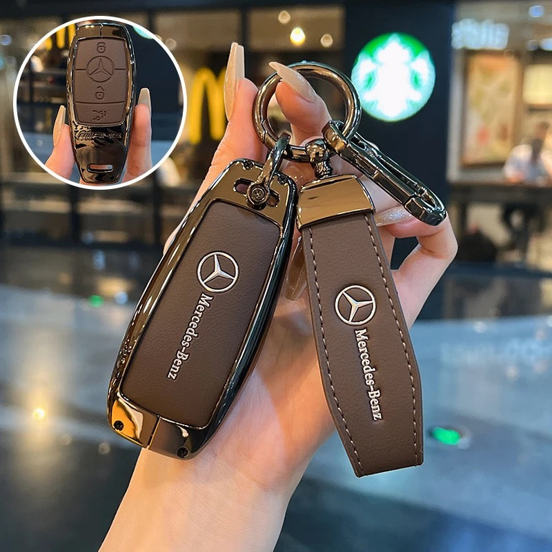 Luxury Leather Key Cover Case fit for Mercedes-Benz – Premium Protection with Keychain