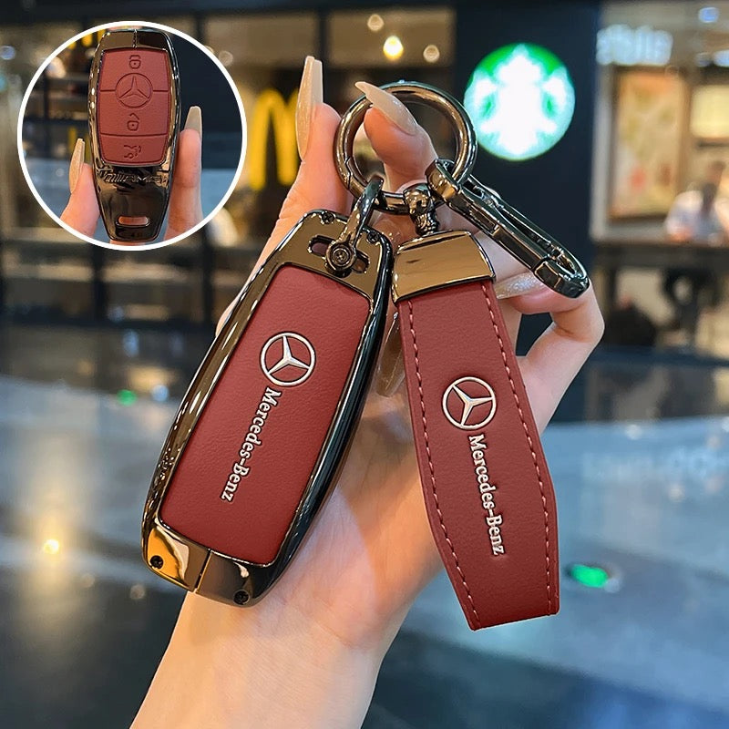 Luxury Leather Key Cover Case fit for Mercedes-Benz – Premium Protection with Keychain