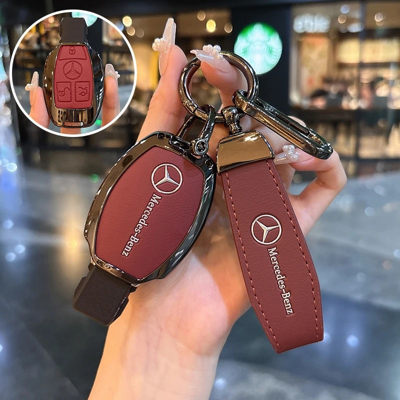 Luxury Leather Key Cover Case fit for Mercedes-Benz – Premium Protection with Keychain