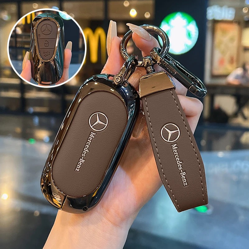 Luxury Leather Key Cover Case fit for Mercedes-Benz – Premium Protection with Keychain