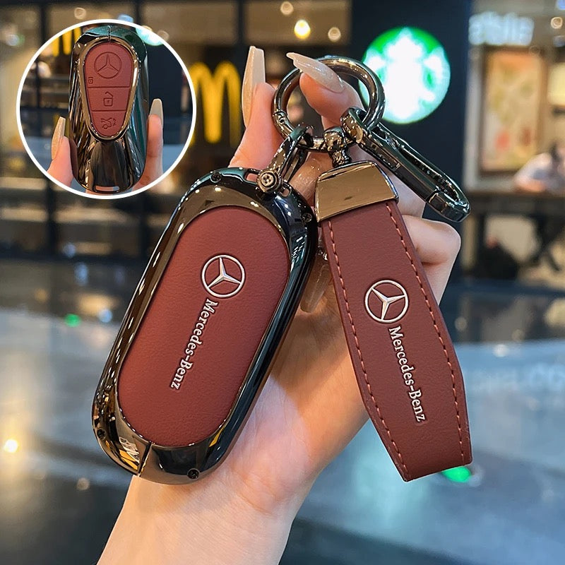 Luxury Leather Key Cover Case fit for Mercedes-Benz – Premium Protection with Keychain