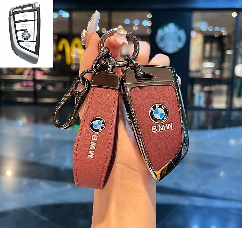 Luxury Leather Key Cover Case fit for BMW – Premium Protection with Keychain