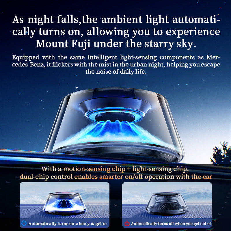Car Fragrance Diffuser with Solar & USB Charging Options | Motion Sensor, LED Ambient Light, Long-Lasting Essential Oil