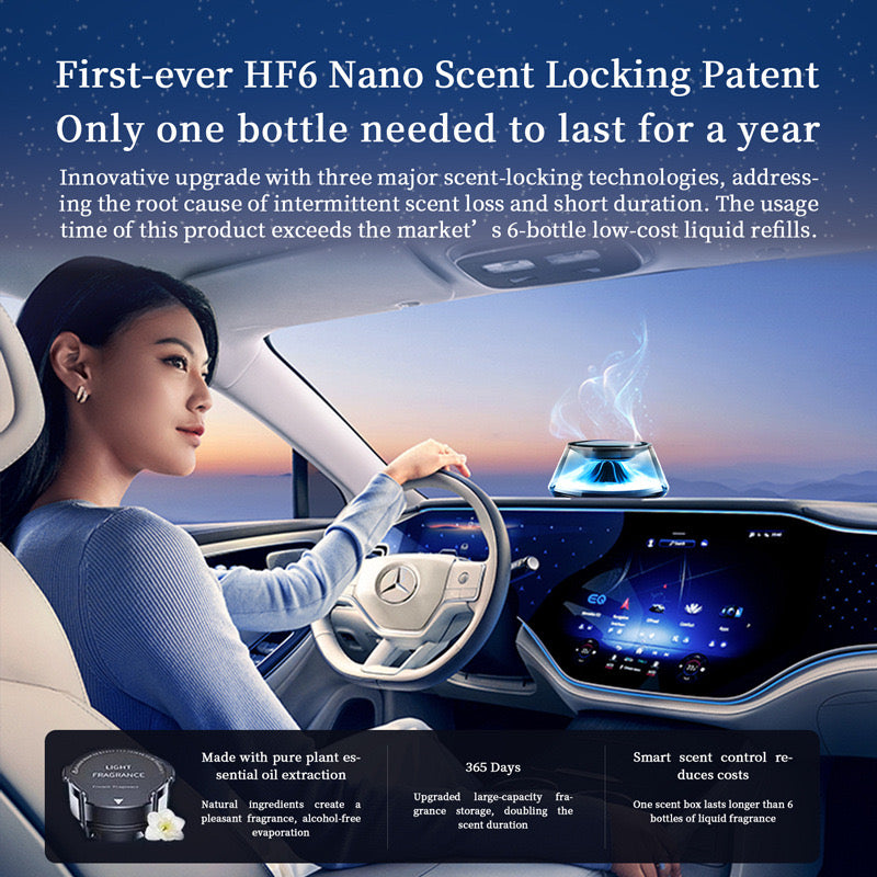 Car Fragrance Diffuser with Solar & USB Charging Options | Motion Sensor, LED Ambient Light, Long-Lasting Essential Oil