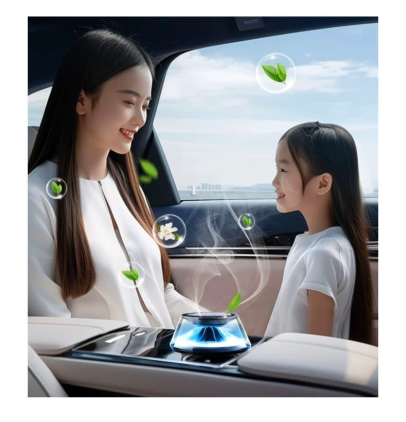 Car Fragrance Diffuser with Solar & USB Charging Options | Motion Sensor, LED Ambient Light, Long-Lasting Essential Oil