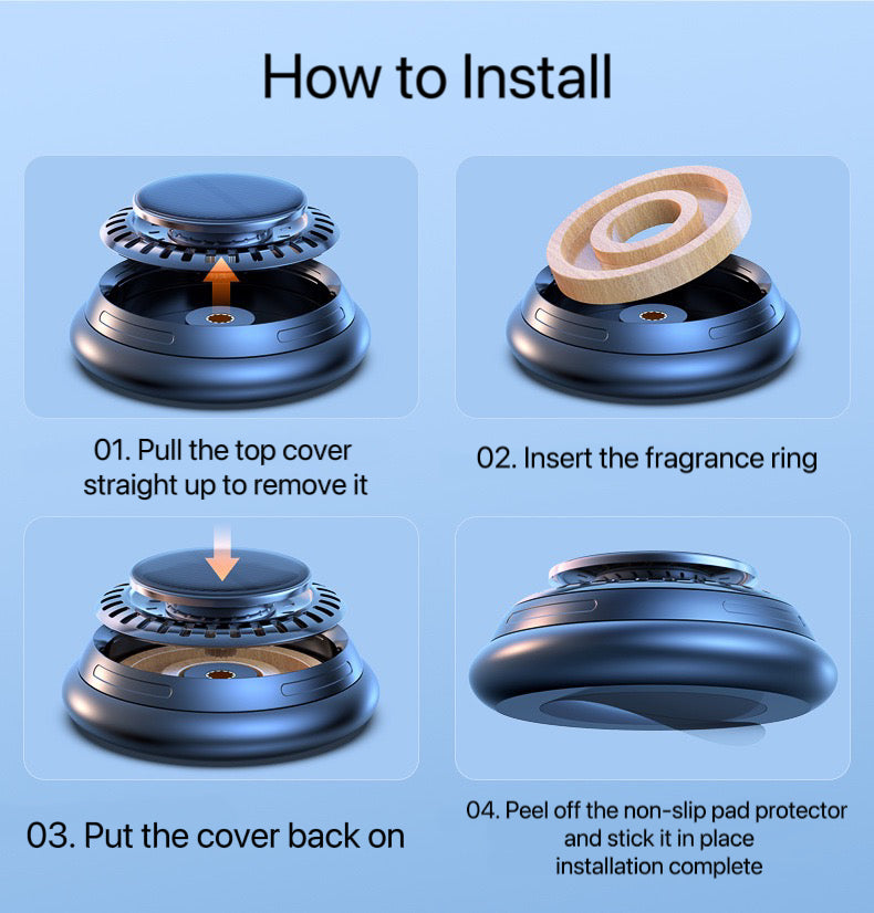 Solar-Powered Car Air Freshener – Black Walnut Aromatherapy Diffuser | Rotating, Odor-Eliminating, Essential Oil Scent for Vehicles