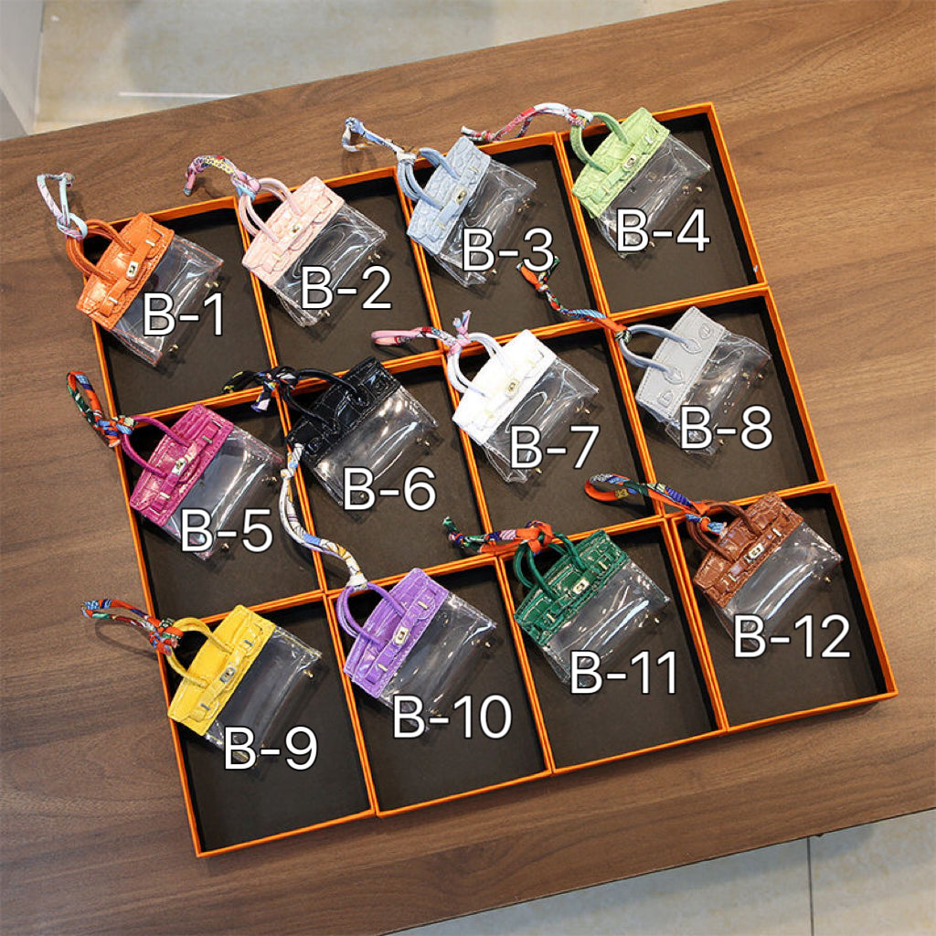 Mini Clear Leather Bag Full Set – 6pcs or 12pcs Keychain Bags for Car Keys & AirPods Organizer