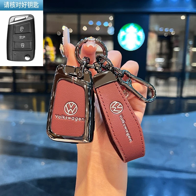 Luxury Leather Key Cover Case fit for VW – Premium Protection with Keychain