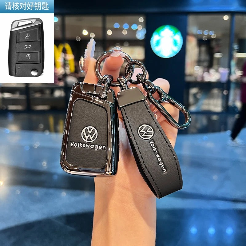 Luxury Leather Key Cover Case fit for VW – Premium Protection with Keychain