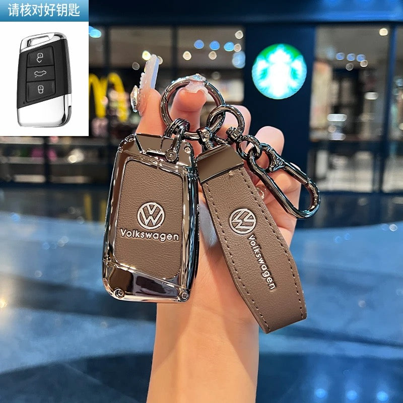 Luxury Leather Key Cover Case fit for VW – Premium Protection with Keychain