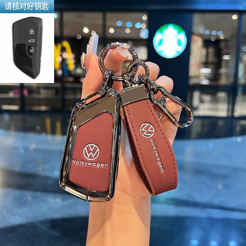 Luxury Leather Key Cover Case fit for VW – Premium Protection with Keychain