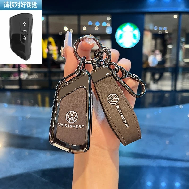 Luxury Leather Key Cover Case fit for VW – Premium Protection with Keychain