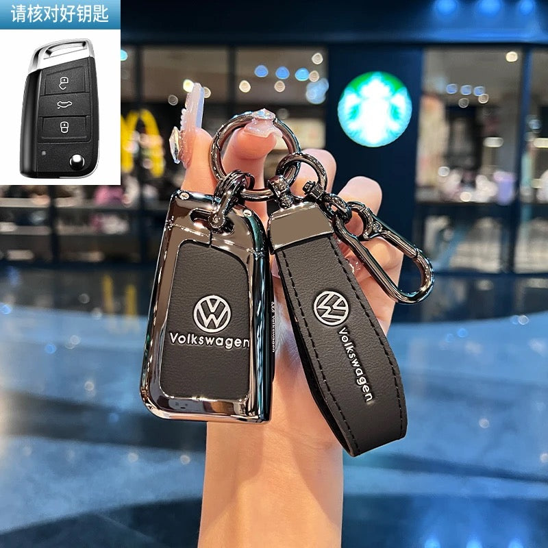 Luxury Leather Key Cover Case fit for VW – Premium Protection with Keychain