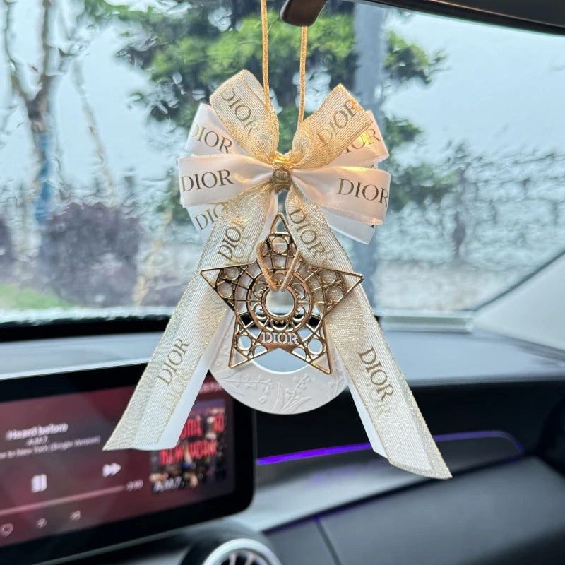 Luxury Dior-Inspired Car Hanging Ornament with Aroma Stone – Elegant Rearview Mirror Pendant & Personal Fragrance Diffuser