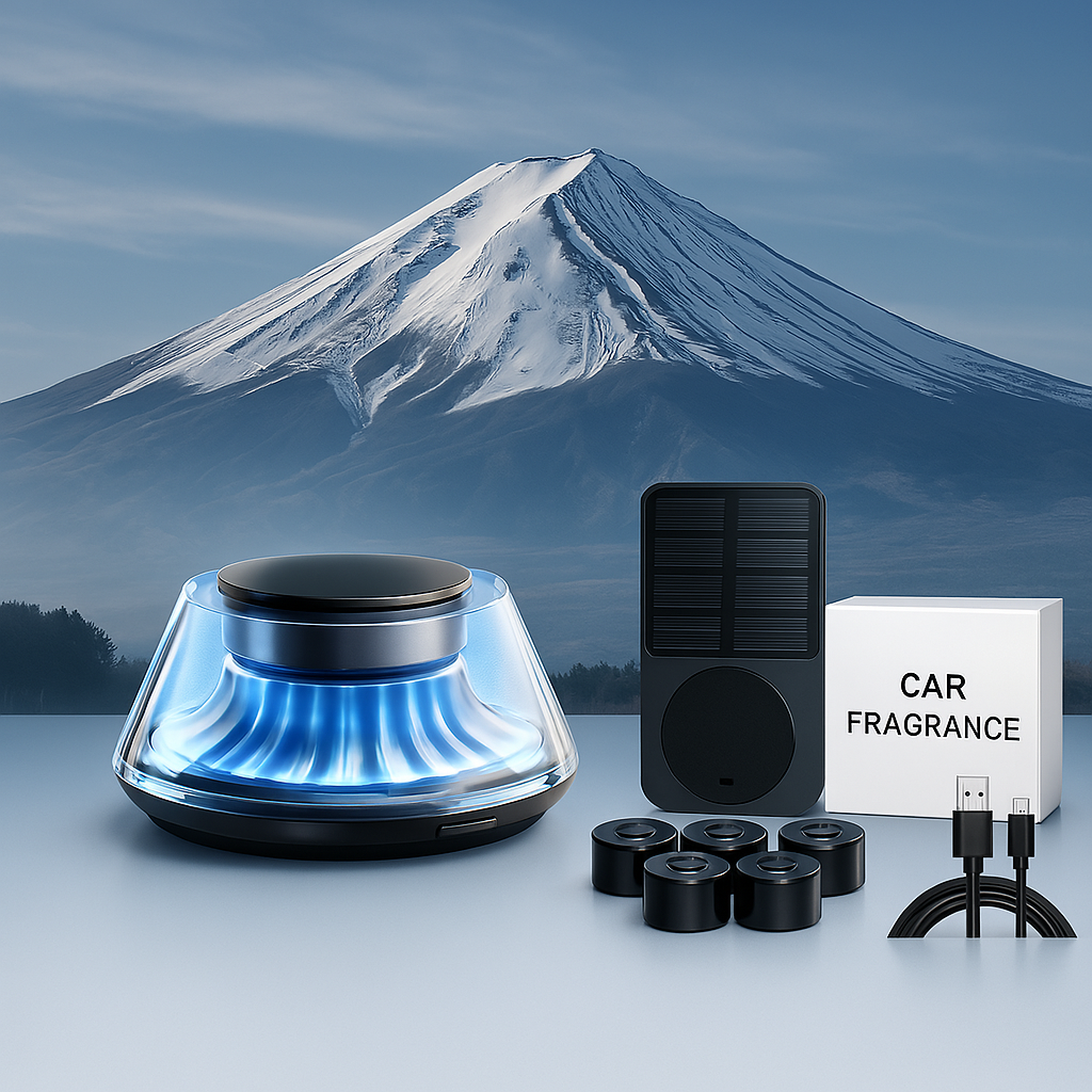 Car Fragrance Diffuser with Solar & USB Charging Options | Motion Sensor, LED Ambient Light, Long-Lasting Essential Oil