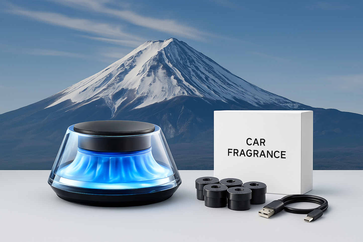 Car Fragrance Diffuser with Solar & USB Charging Options | Motion Sensor, LED Ambient Light, Long-Lasting Essential Oil