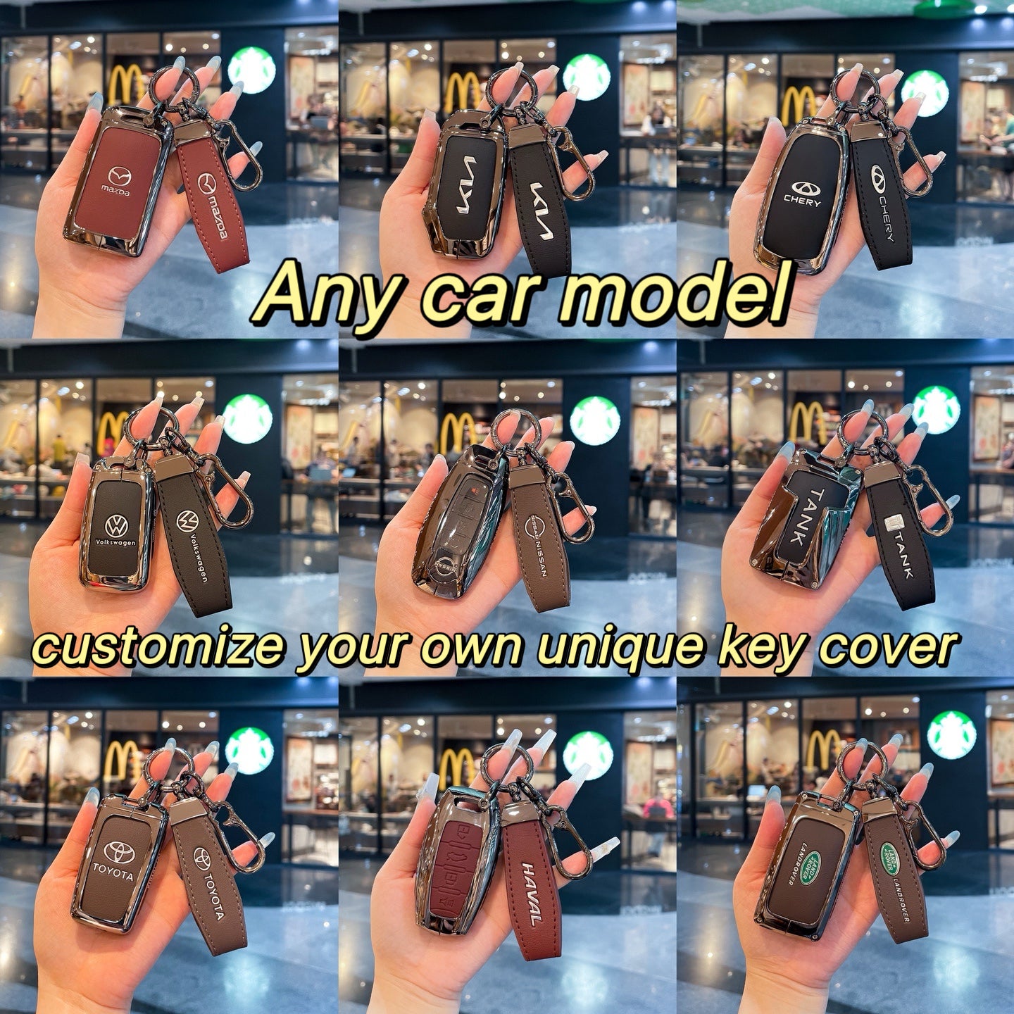 Custom Luxury Leather Key Cover – Made-to-Order for Your Car Model | Premium Protection with Keychain