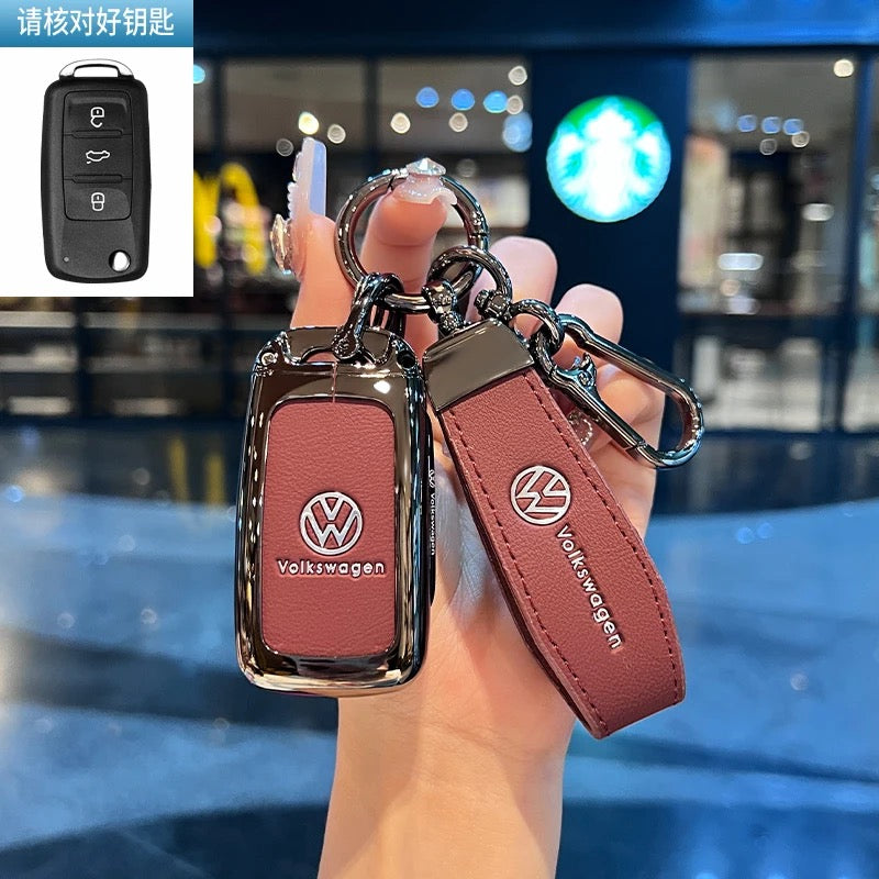 Luxury Leather Key Cover Case fit for VW – Premium Protection with Keychain
