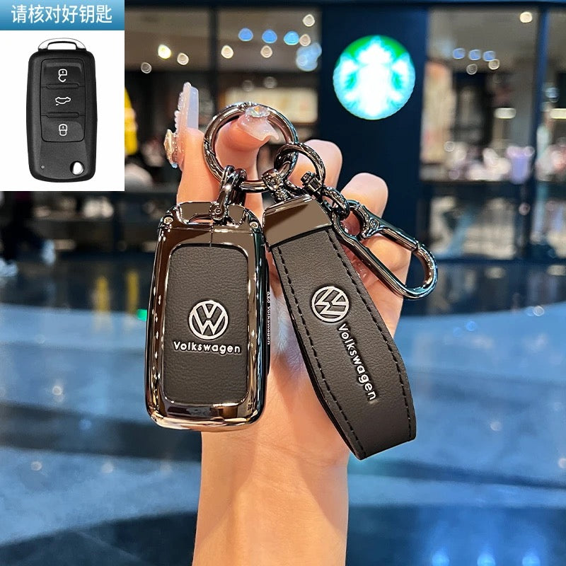 Luxury Leather Key Cover Case fit for VW – Premium Protection with Keychain