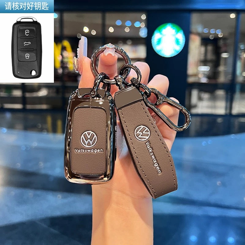 Luxury Leather Key Cover Case fit for VW – Premium Protection with Keychain