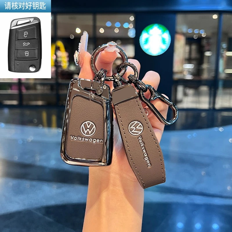 Luxury Leather Key Cover Case fit for VW – Premium Protection with Keychain