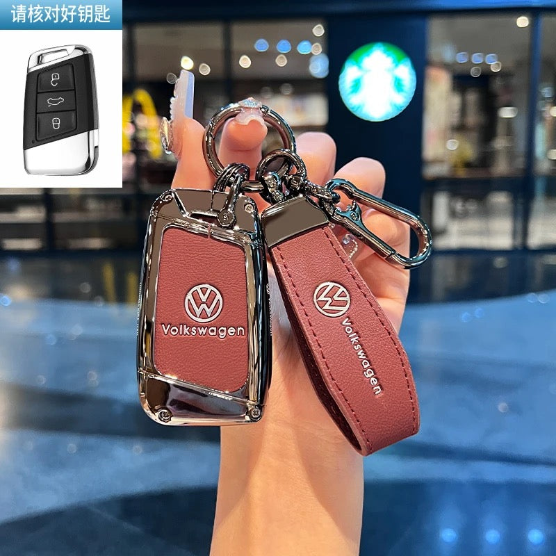 Luxury Leather Key Cover Case fit for VW – Premium Protection with Keychain