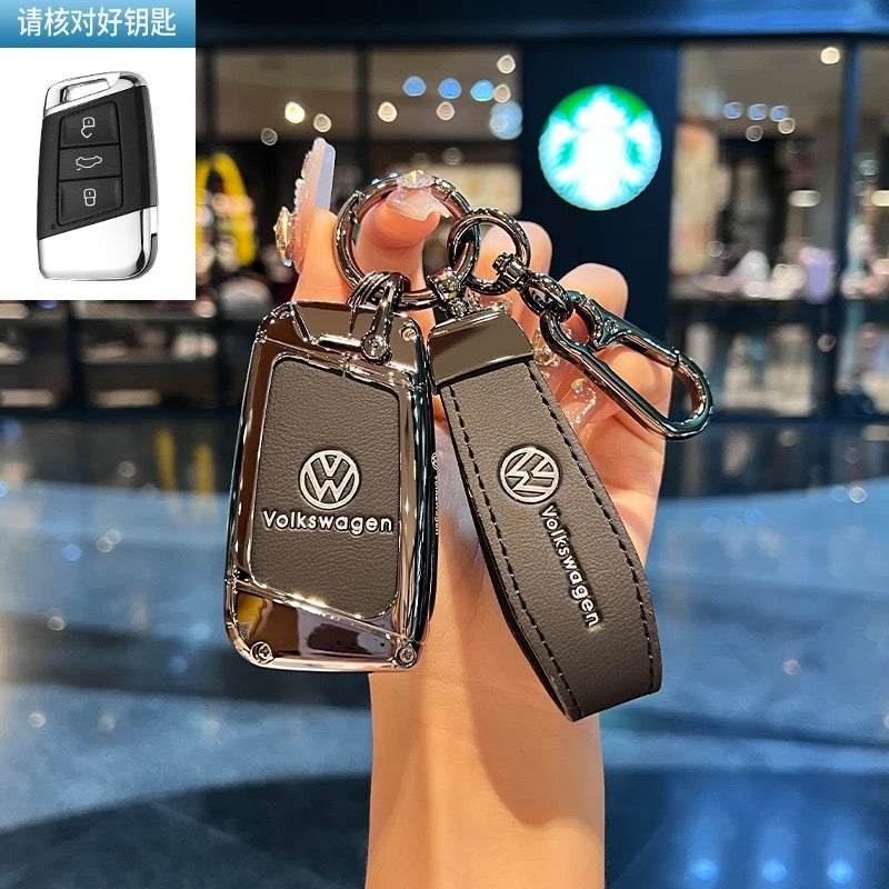 Luxury Leather Key Cover Case fit for VW – Premium Protection with Keychain