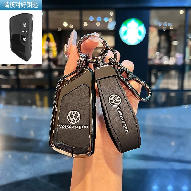 Luxury Leather Key Cover Case fit for VW – Premium Protection with Keychain