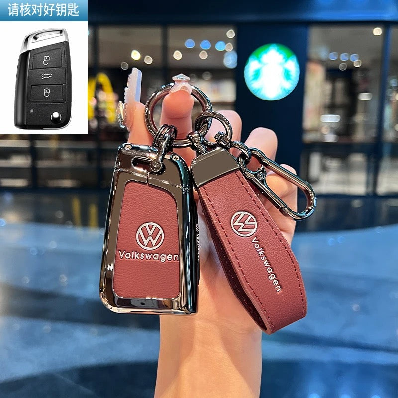 Luxury Leather Key Cover Case fit for VW – Premium Protection with Keychain