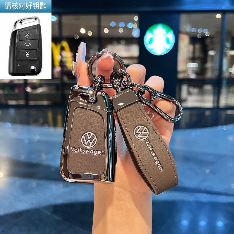 Luxury Leather Key Cover Case fit for VW – Premium Protection with Keychain