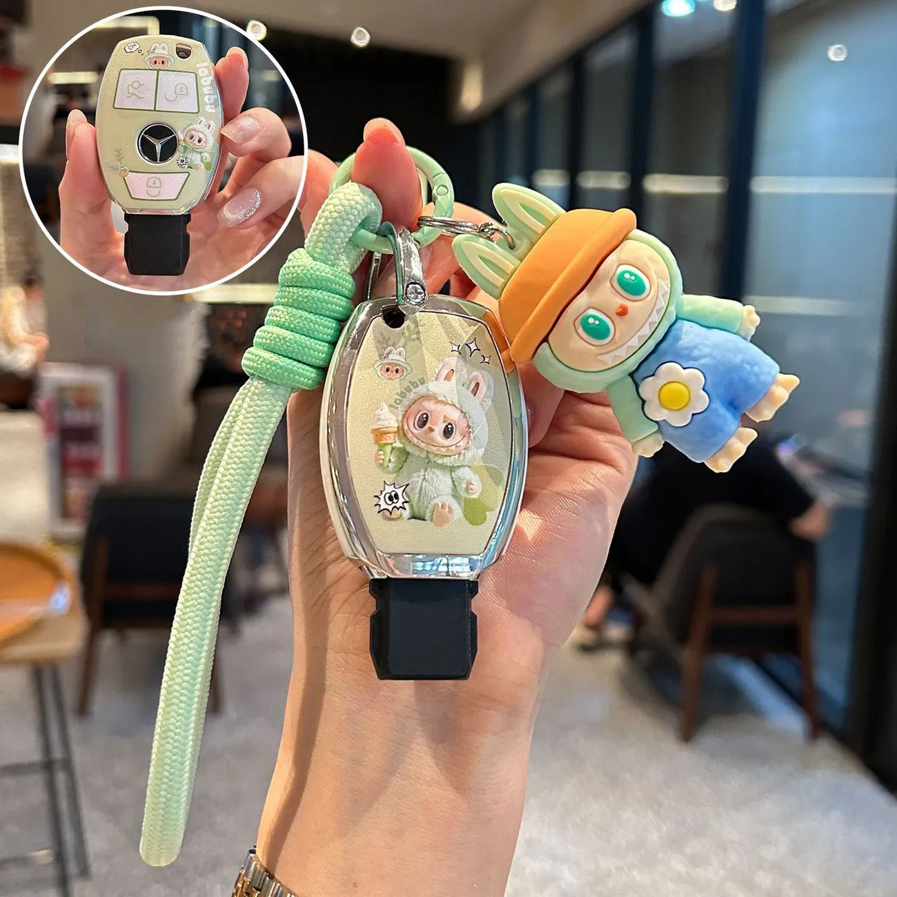 Cute Ice Cream La.Bu.Bu Silicone Car Key Cover with Matching Doll – Fit for Benz Smart Keys